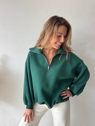 Green fleece zipper sweater