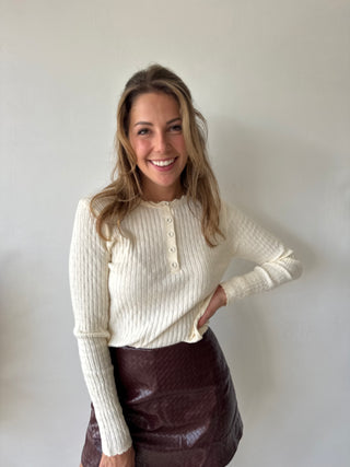 Soft beige ribbed knit top