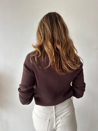Gold buttons brown ribbed top