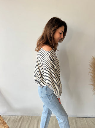 Navy stripes asymmetric top