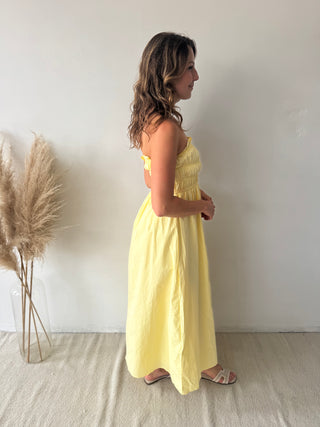 Yellow strapless dress