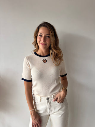 Heart detail beige top