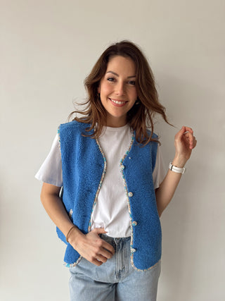 Flower details cobalt vest