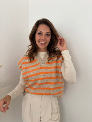 Orange striped sleeveless knit