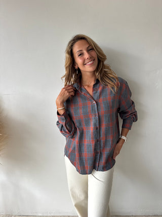 Grey orange checked shirt