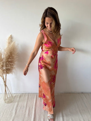 Orange pink silky dress