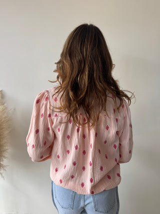 Fuchsia leaves pink tetra blouse