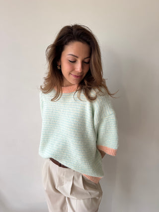 Peach details mint knit