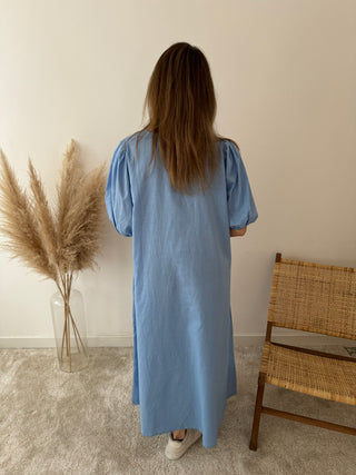 Blue linen maxi dress