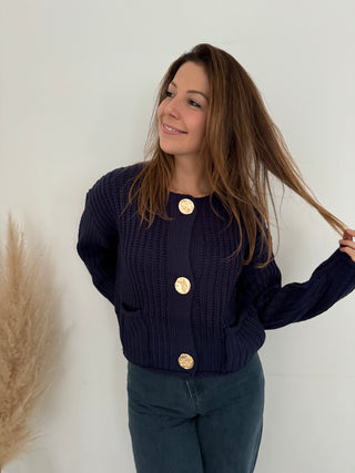 Gold buttons navy knit