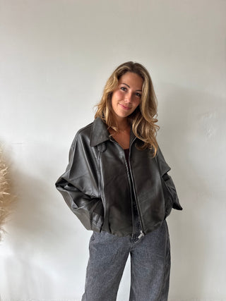 Coffee leather jacket