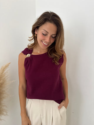 Gold detail burgundy top