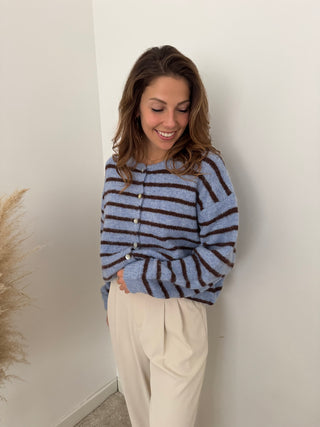 Blue coffee striped button knit