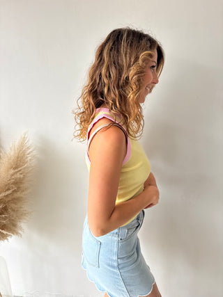 Pink details yellow top