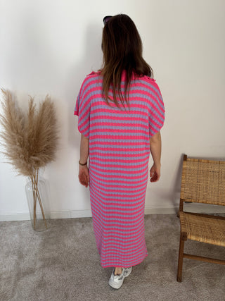 Pink blue knitted maxi dress