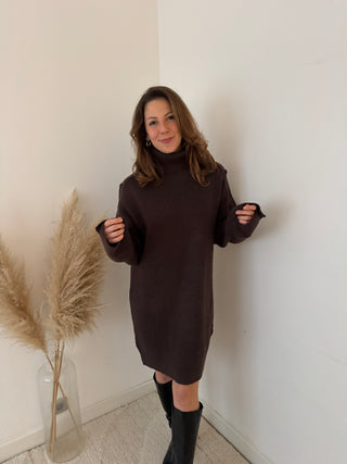 Buttons details brown sweater dress