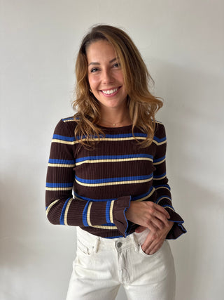 Brown blue ribbed top
