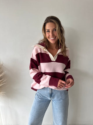Burgundy pink striped knit