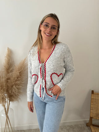 Red hearts grey bow knit