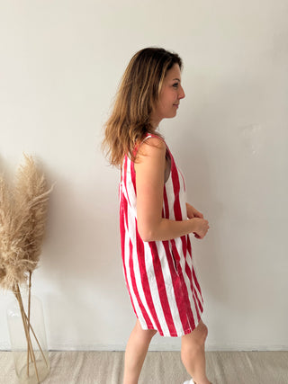 Red striped denim dress