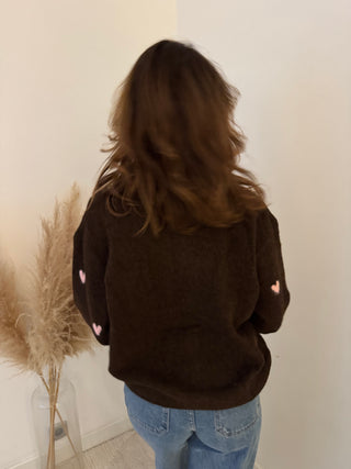 Pink hearts brown knit