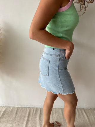 blue denim skirt