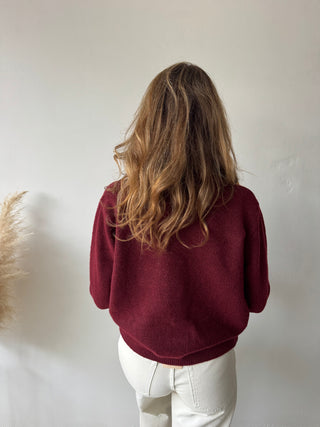Denim details burgundy knit
