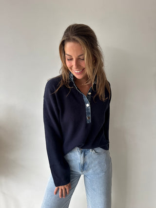 Denim details navy knit