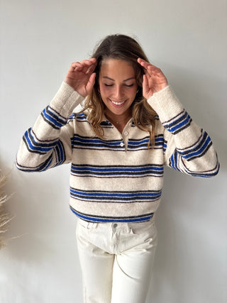 Blue brown striped beige knit