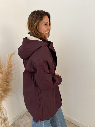 Burgundy rain jacket