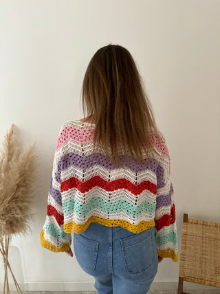 Colorful crochet long sleeves top