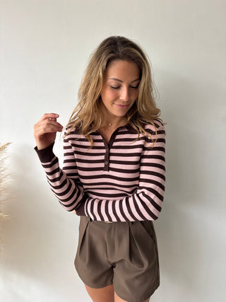 pink brown striped top
