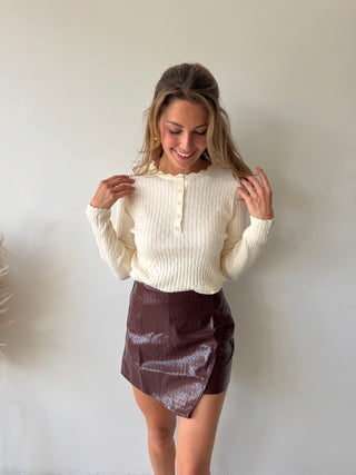 Burgundy leather skort
