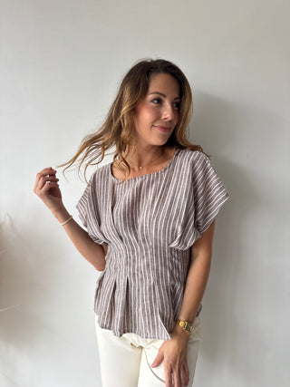 Brown striped peplum top