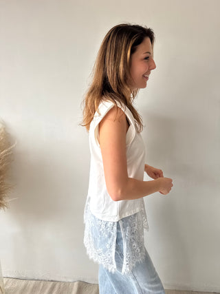 Lace details white top