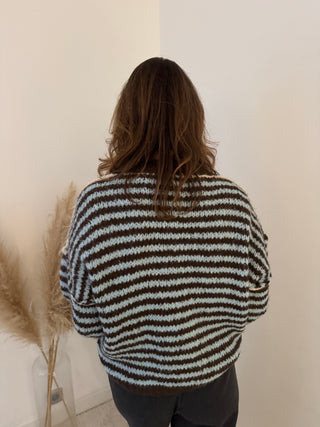 Brown blue striped soft knit