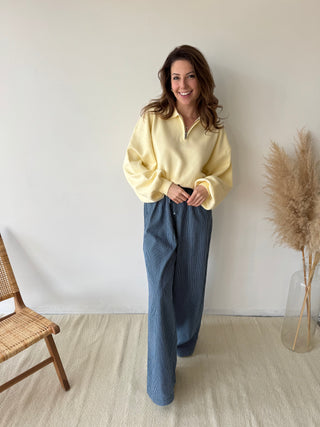 Blue striped wide pants