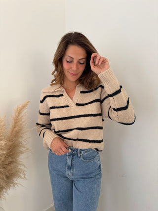 Beige black striped knit