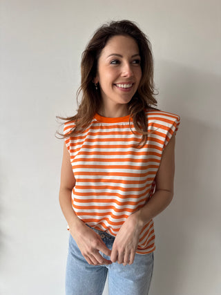Orange striped sleeveless top