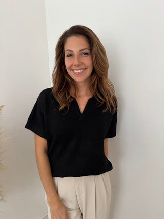 Short sleeves soft black knit