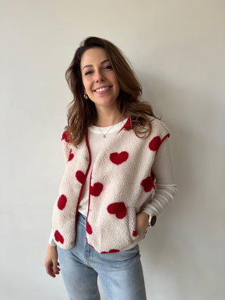 Red hearts beige bodywarmer
