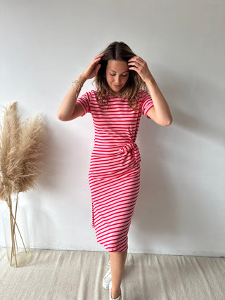 Fuchsia pink striped knot dress
