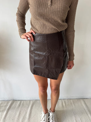 Brown leather skort