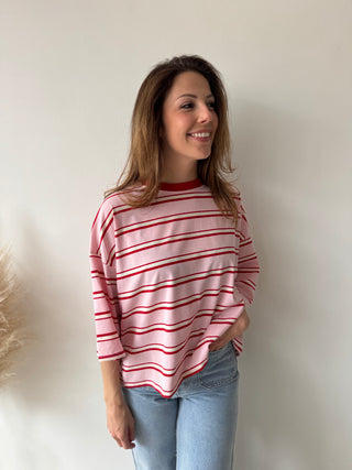 Knot back pink red striped top