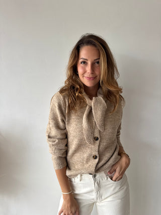 Taupe button scarf knit