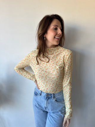 Yellow flowered long sleeve top
