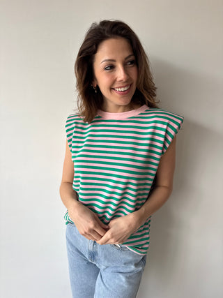 Green pink striped sleeveless top
