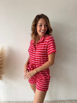 Fuchsia striped playsuit