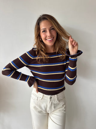 Brown blue ribbed top