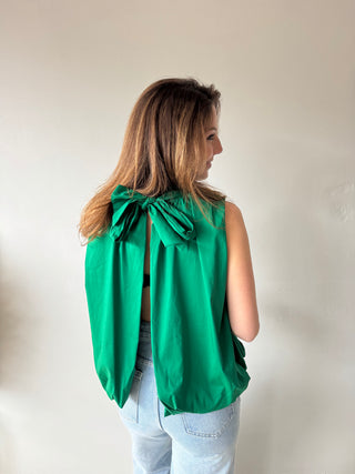 Green open back bow top